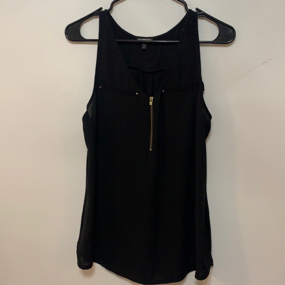 Express black zip front tank with gold hardware